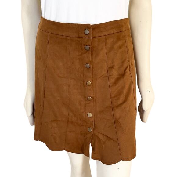 EVENUEL Snap Front Western Boho Short Skirt with Scalloped Hem in Brown SZ M - Picture 10 of 10